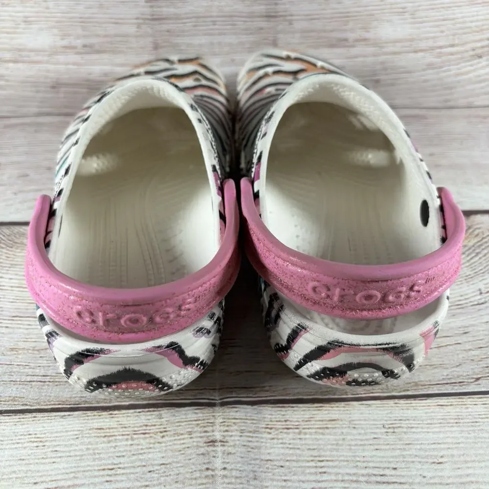 Crocs Classic Kids Size J2 Animal Zebra Glitter Clogs